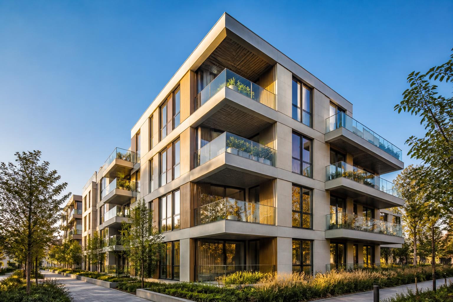 Edifício residencial moderno representando patrimônio imobiliário